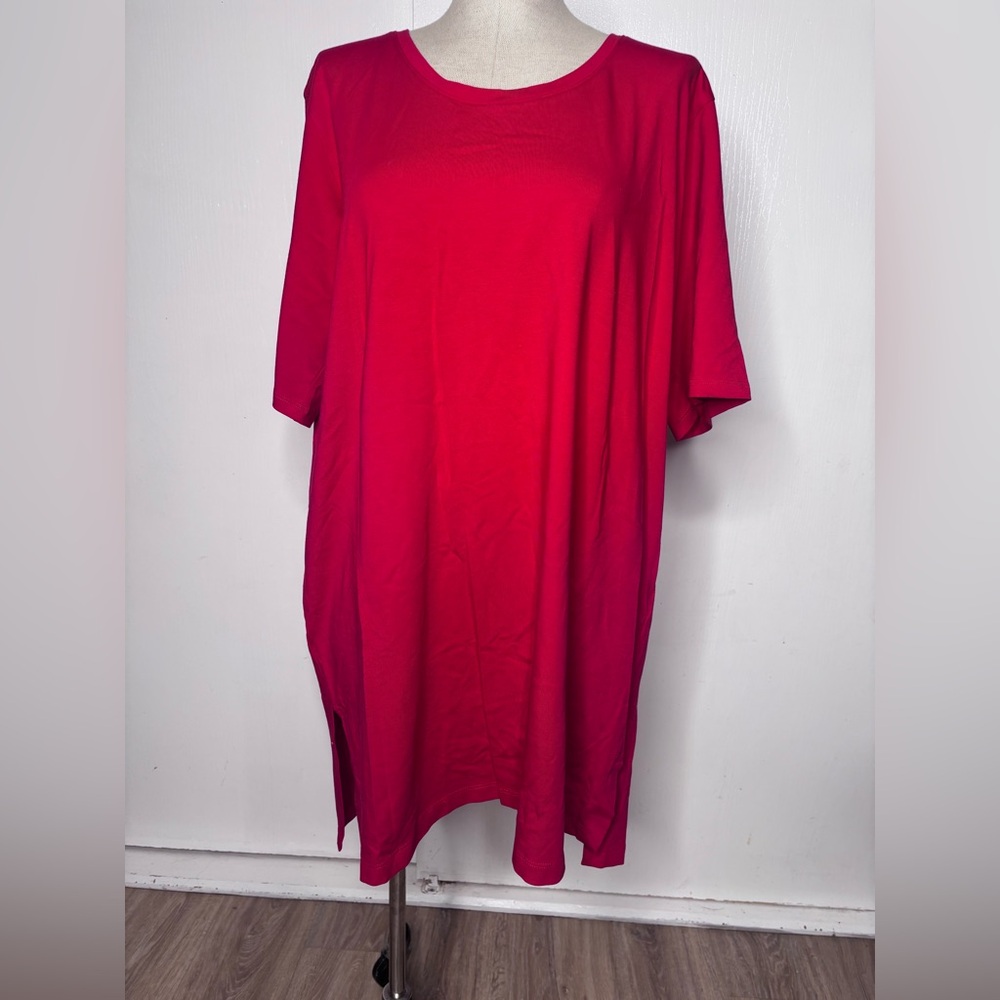Eileen Fisher Organic Cotton Stretch T-Shirt Dress Red XL NWOT Side Slits